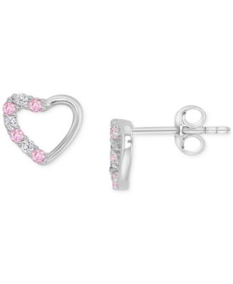 Pink Cubic Zirconia Heart Stud Earrings in 14k Rose Gold over Sterling Silver