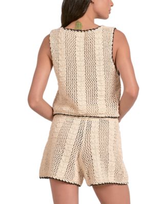 Shop Elan Womens Crochet Tipped Tie Front Vest Crochet Tipped High Waisted Pull On Shorts
