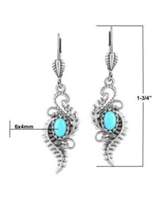 Sterling Silver Sleeping Beauty Turquoise Vine and Leaf Dangle Earrings