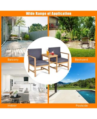 3 in 1 Patio Table Chairs Set Solid Wood Garden Furniture