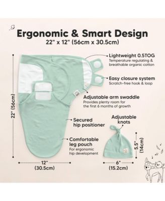 3-Pack Organic Baby Swaddle Sleep Sacks with Knot Hats, Newborn Baby Swaddles Wrap, Ergonomic Wearable Blanket