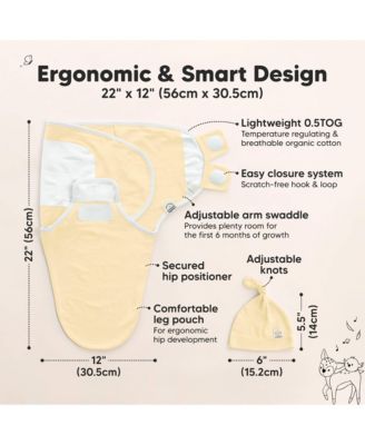 3-Pack Organic Baby Swaddle Sleep Sacks with Knot Hats, Newborn Baby Swaddles Wrap 0-3 Months, Ergonomic Wearable Blanket