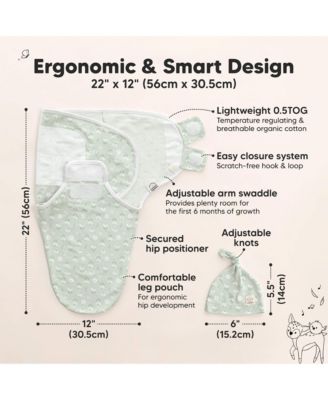 3-Pack Organic Baby Swaddle Sleep Sacks with Knot Hats, Newborn Baby Swaddles Wrap 0-3 Months, Ergonomic Wearable Blanket