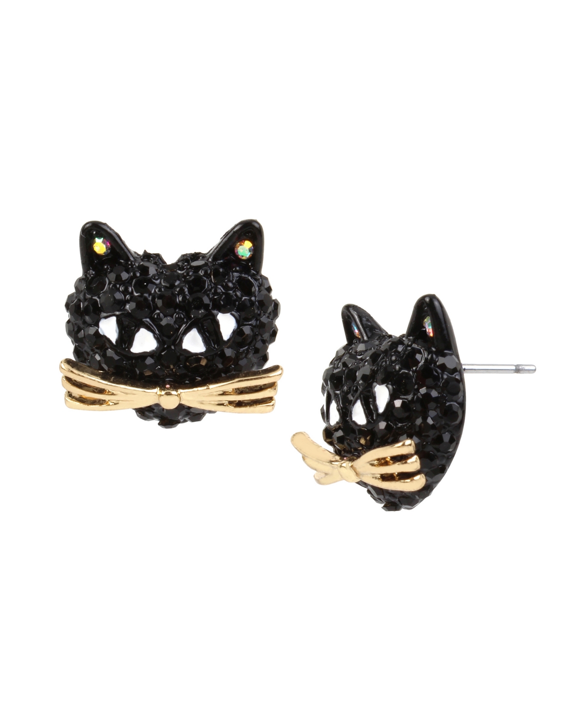 Shop Betsey Johnson Faux Stone Pave Cat Stud Earrings In Black,hematite