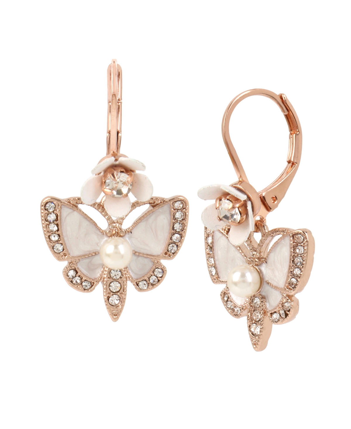 Faux Stone Butterfly Drop Earrings - White, Rose Gold