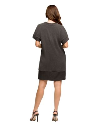Women's V Neck Loose Fit Short Sleeve Pocket T Shirt Dress