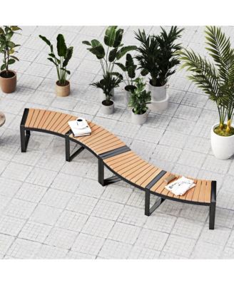 Backless 2-Person Patio Curved Bench with Slatted Seat & Metal Legs Oil Painted