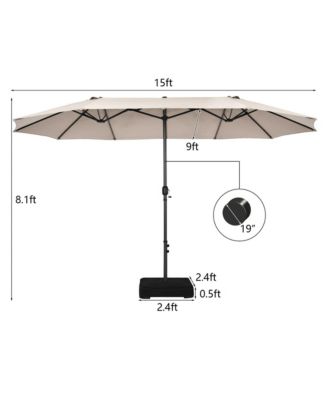 15 ft Double-Sided Patio Umbrella Market Twin Umbrella w/ Enhanced Base