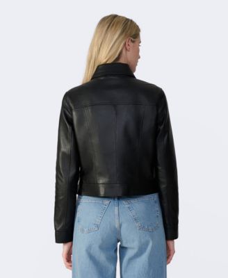 Women's Bomber Leather Jacket, Created for Macy's