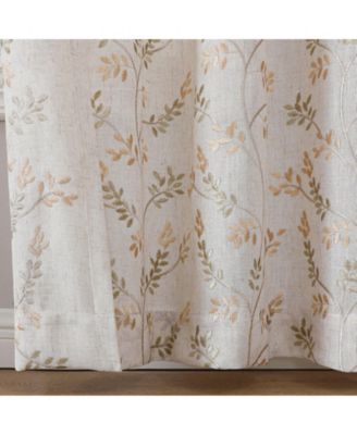 1 Piece Vanessa Floral Embroidered Linen Blend Semi Sheer Grommet Window Curtain Panel