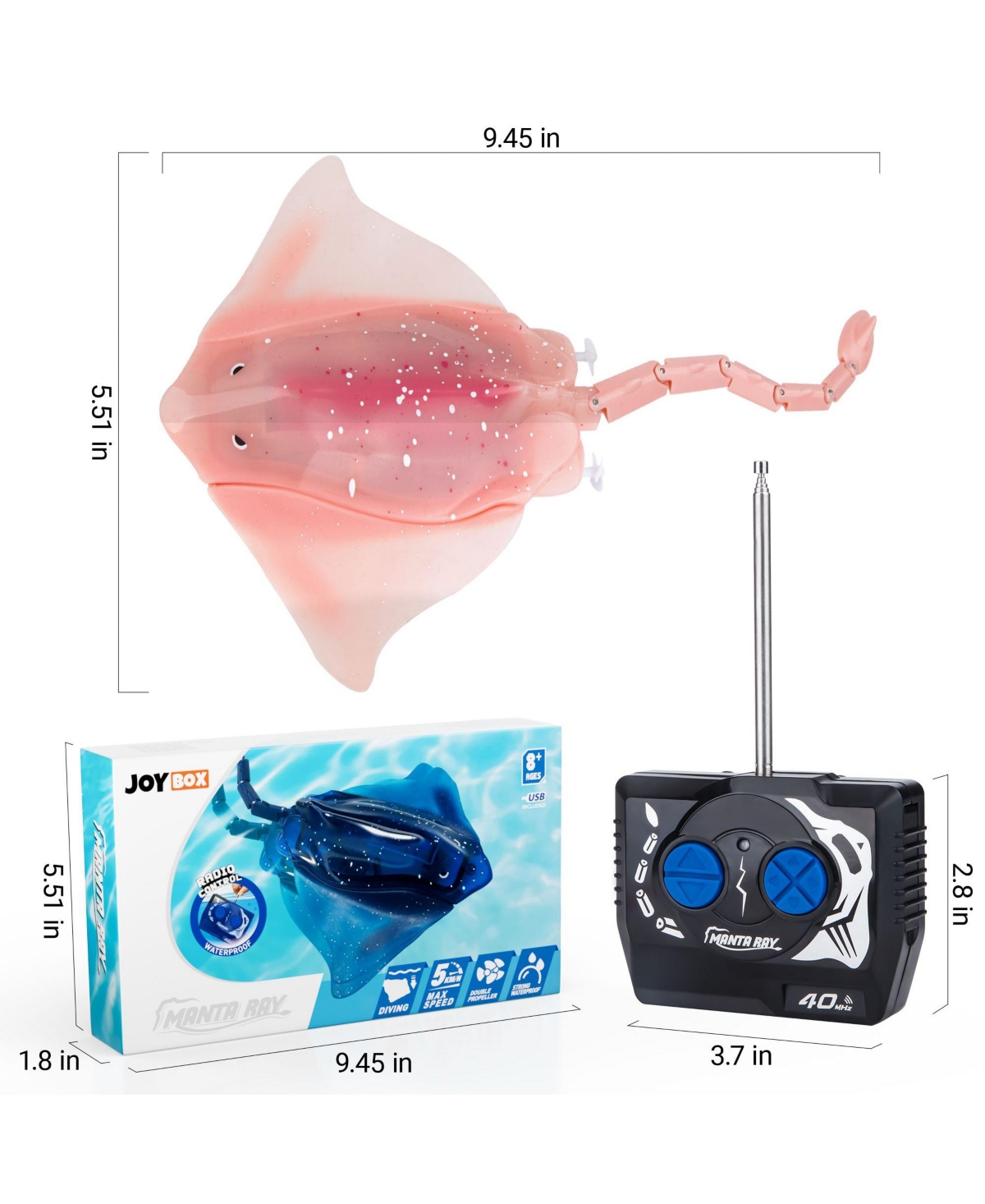 Remote Control Simulation Swimming Manta Ray Toy with Led Lights - Pool and Bath Toy for Kids