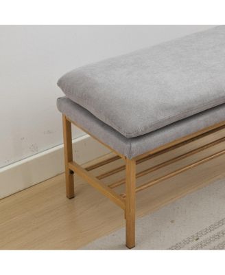 Upholstered End of Bed Bench with Storage Shelf and Shoe Rack Ottoman for Entryway or Bedroom