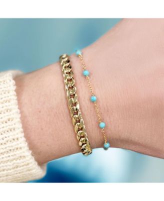 Turquoise Bead Chain Bracelet 14K Gold
