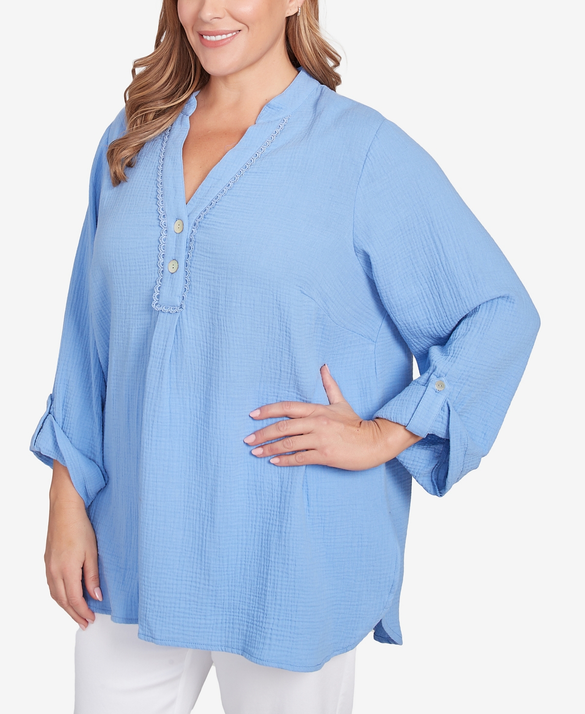 Ruby Rd. Plus Size Sleeve Henley Top
