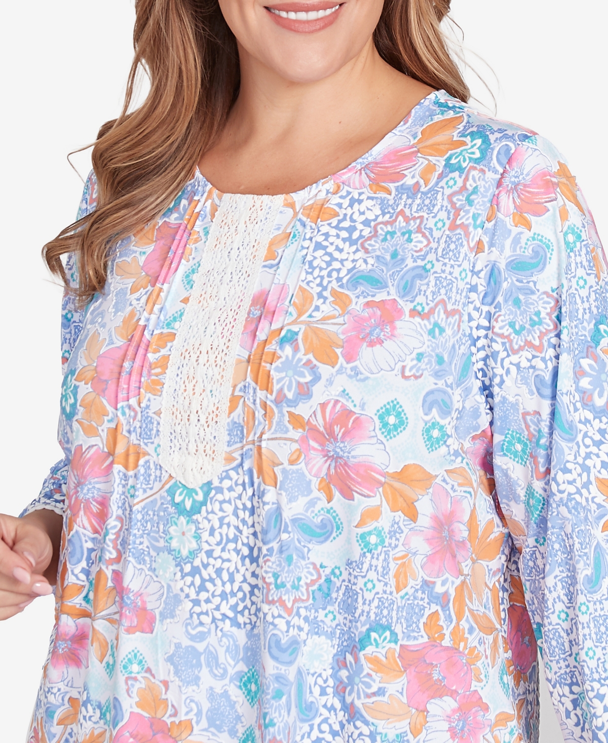 Ruby Rd. Plus Size Floral Puff Print Top In Blue