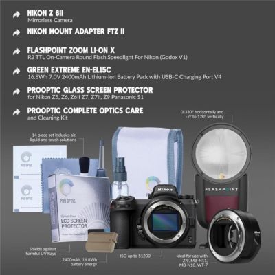 Z 6II Mirrorless Camera with Mount Adapter FTZ II,Camera Bundle Prepaid Subscription,Lithium-Ion Battery Pack,Glass Screen Protector for the