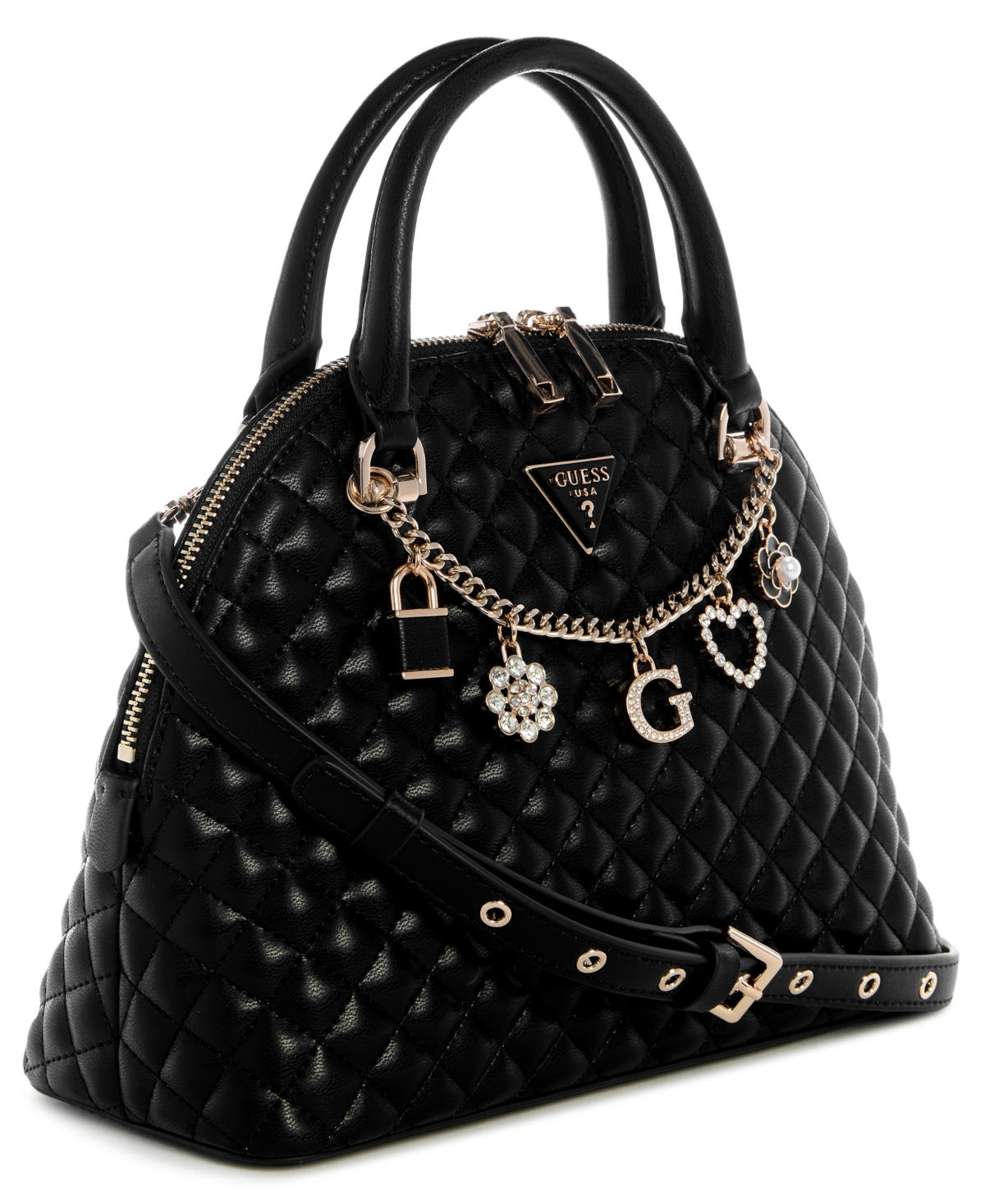 GUESS EVERLEE QUILTED DOME SATCHEL BAG 