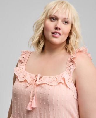 Trendy Plus Size Eyelet Cotton Sleeveless A-Line Dress, Exclusively at Macy's 
