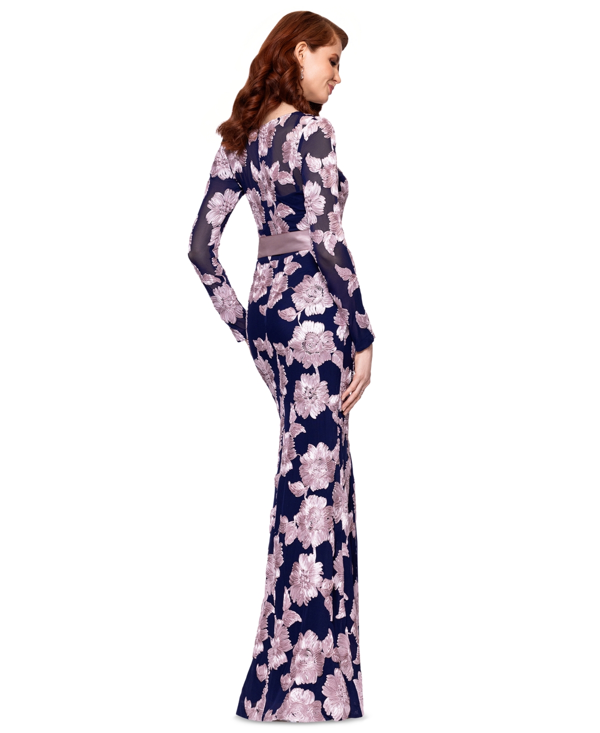 BETSY & ADAM WOMEN'S EMBROIDERED MESH GOWN 