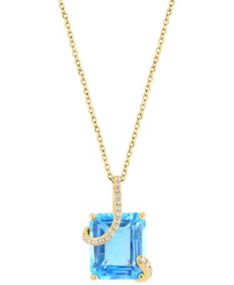 EFFY&reg; Blue Topaz (8-1/3 ct. t.w.) & Diamond (1/10 ct. tw.) Wrap Pendant Necklace in 14k Gold, 17" + 1" extender