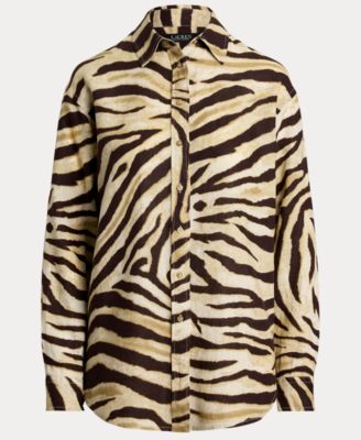 Women's Relaxed-Fit Zebra-Print Linen Shirt