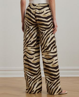 Women's Zebra-Print Linen Wide-Leg Pants