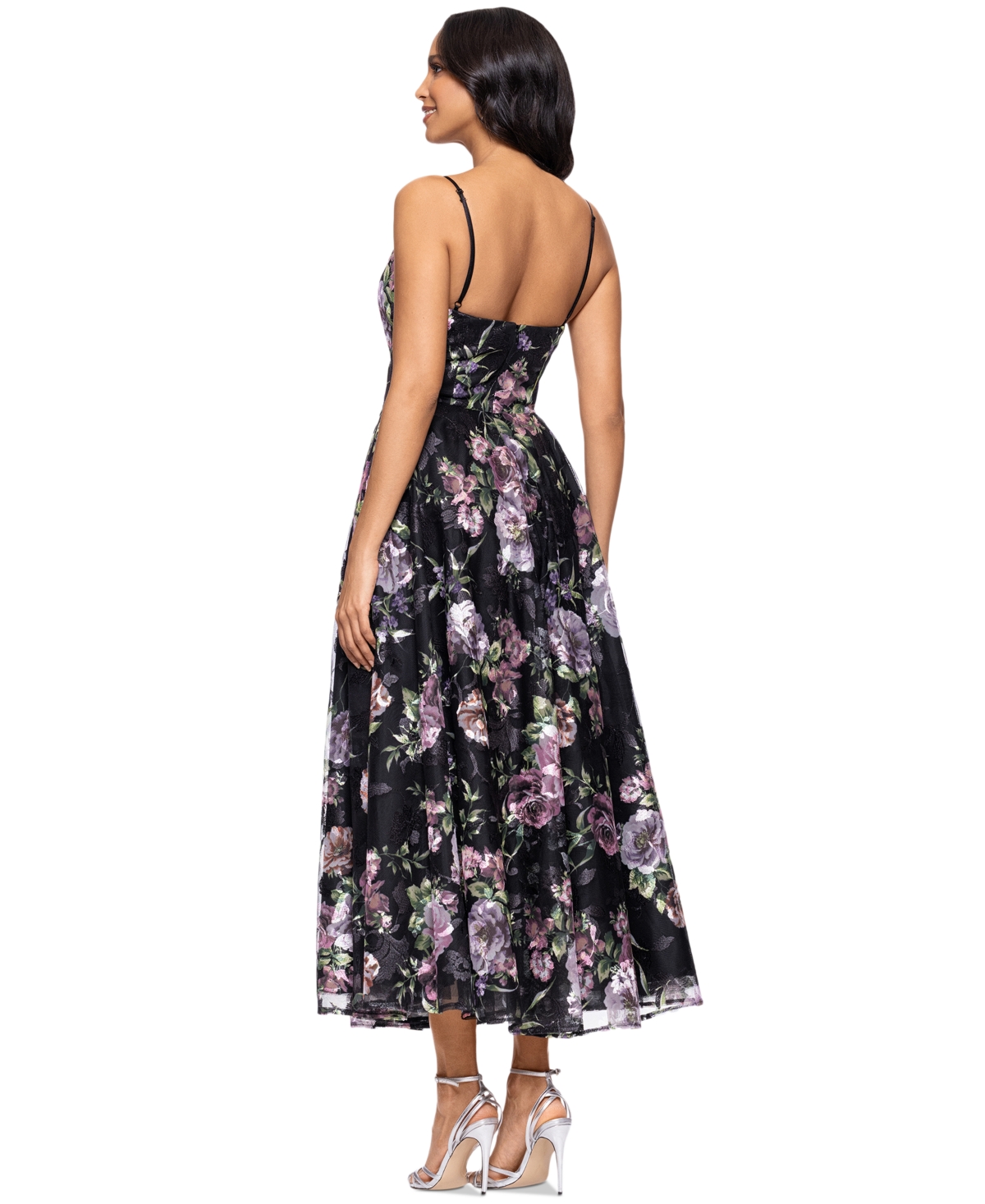 Betsy & Adam Print Embroidered Sleeveless Gown