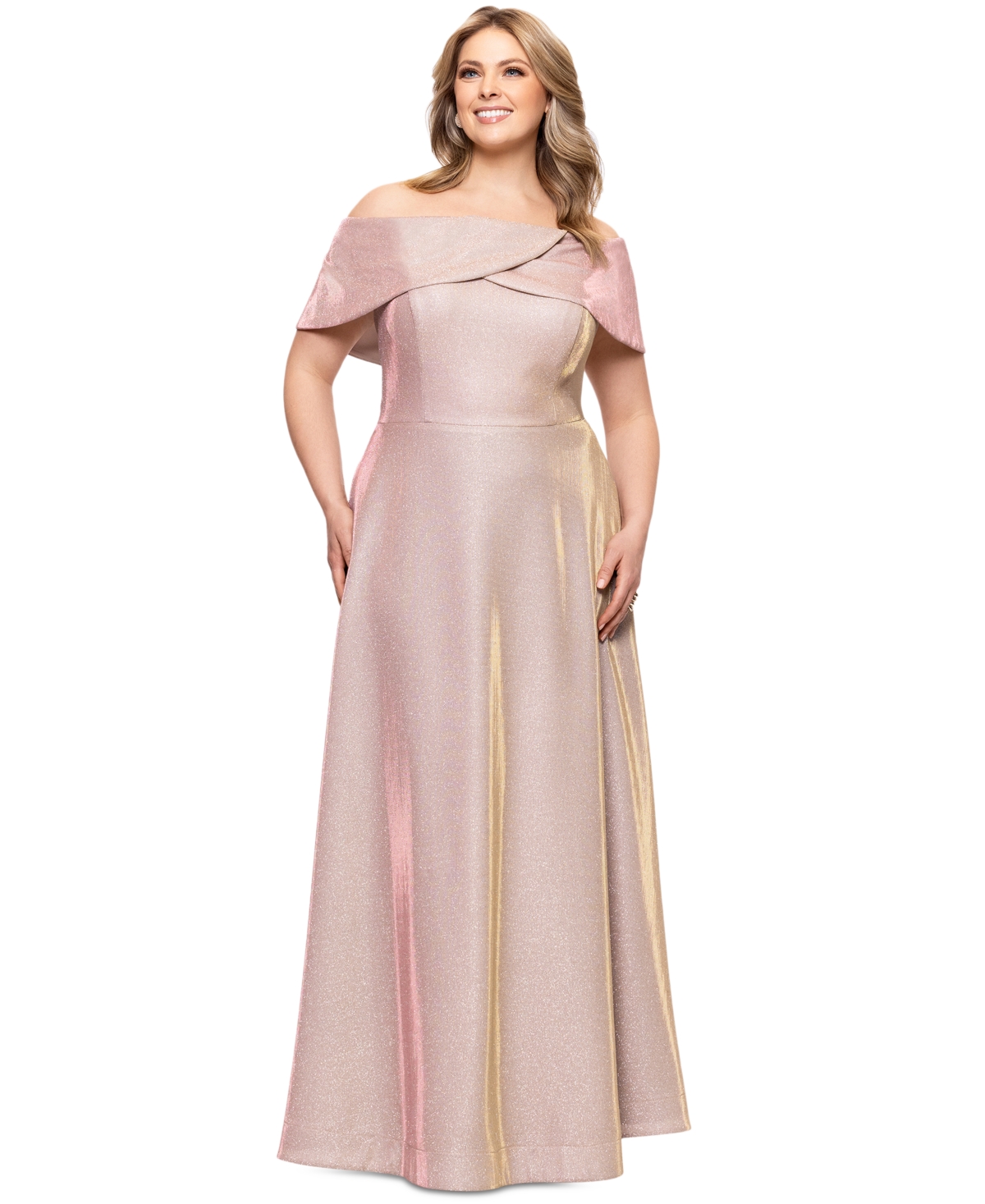 Betsy & Adam Plus Size Metallic Off-the-shoulder Gown