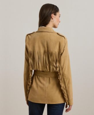 Women's Fringe-Trim Belted Goat-Suede Jacket
