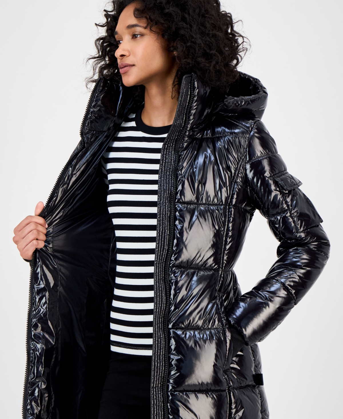 S13 Gloss Mulberry Coat In Black