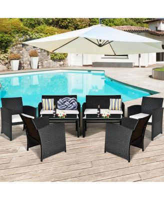 8PCS Patio Rattan Furniture Conversation Set Cushioned Sofa Table Garden