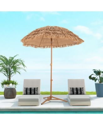 6.5 FT Thatched Tiki Umbrella w/ Foldable Stand Hawaiian Style Beach Umbrella