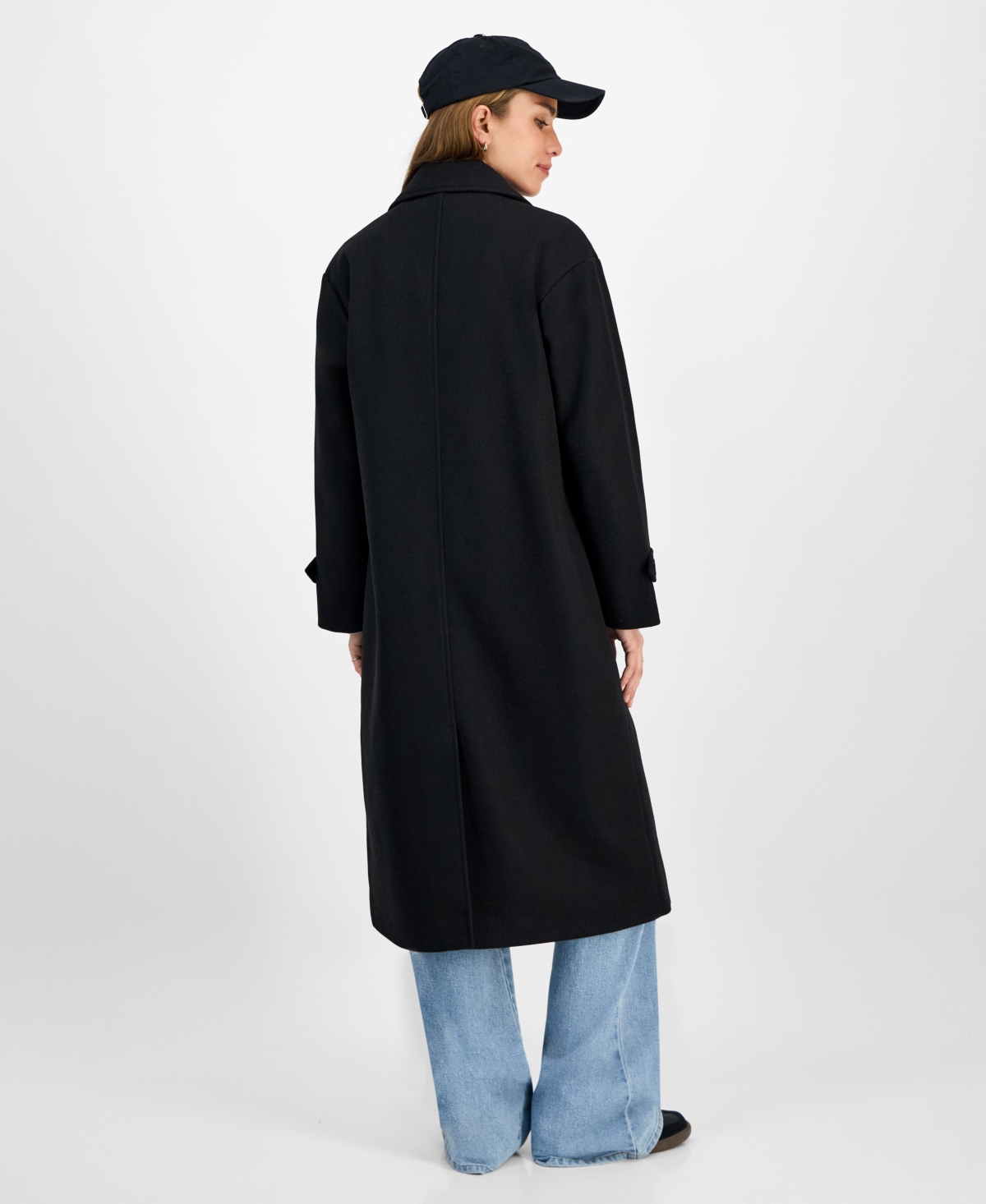 Jou Jou Juniors' Double-breasted Maxi Coat In Black