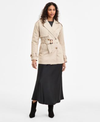 Juniors' Double-Breasted Belted Trench Coat