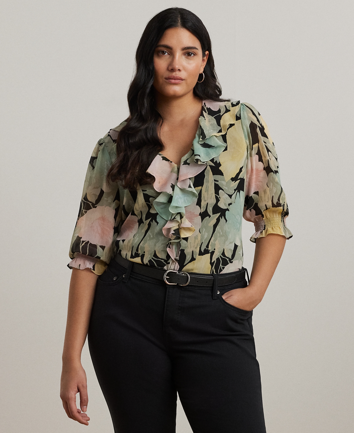Ralph Lauren Plus Size Floral Georgette Ruffle-trim Blouse