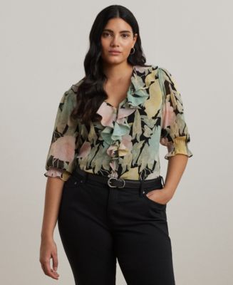 ラルフ・ローレン Lauren Ralph Lauren Floral Ruffle-Trim ette Blouse レディース シャツ 32470448_fpx.tif?$filterlrg$&