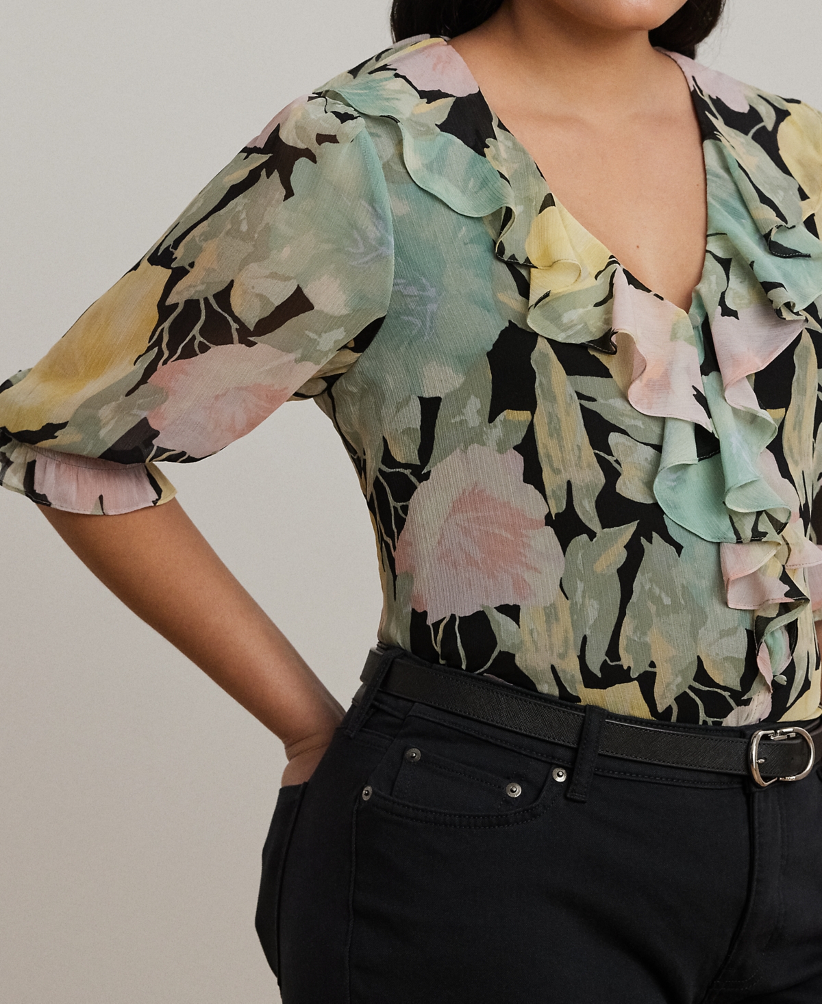 Shop Ralph Lauren Plus Size Floral Georgette Ruffle-trim Blouse