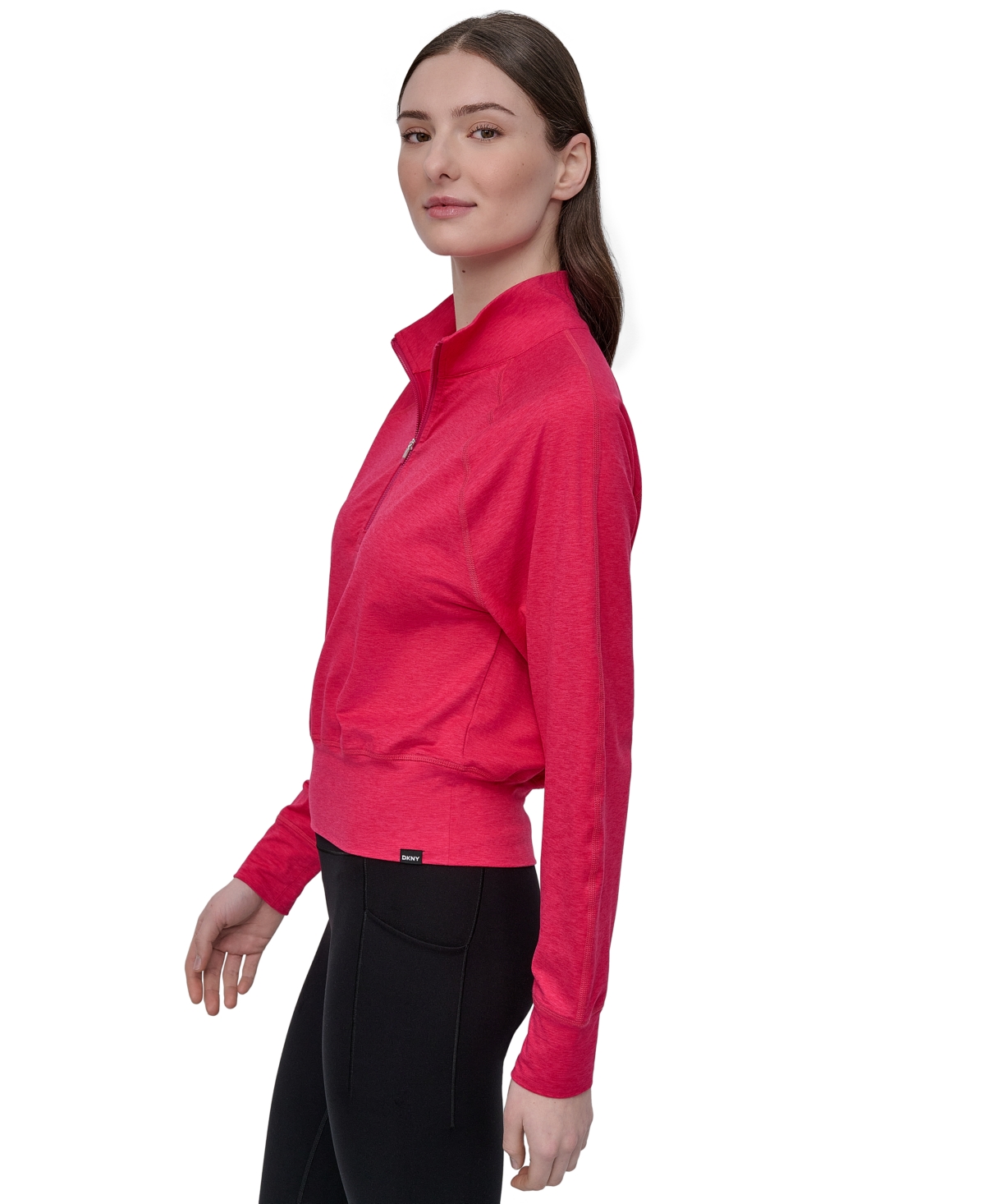 Dkny Sport Women's Space-dyed Half-zip Raglan-sleeve Top In Red