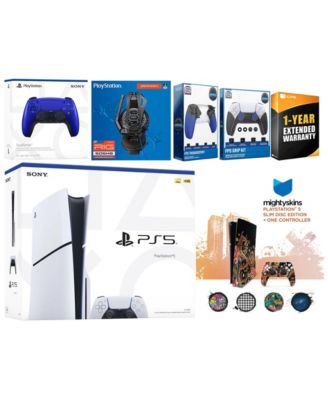 Playstation 5 Slim Disc with Extra Gray Camo Controller, Plantronics Headset, Trigger Stop Kit, FPS Grip Kit and MightySkins Decal Voucher + 1 Ye