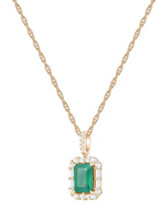 Emerald (1 ct. t.w.) & Diamond (1/4 ct. t.w.) Halo 17" Pendant Necklace in 14k Gold (Also in Ruby and Sapphire)