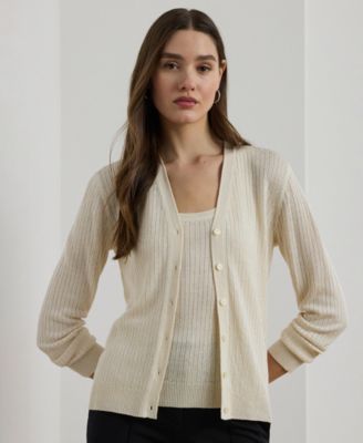 Women's Rib-Knit Linen-Blend V-Neck Cardigan