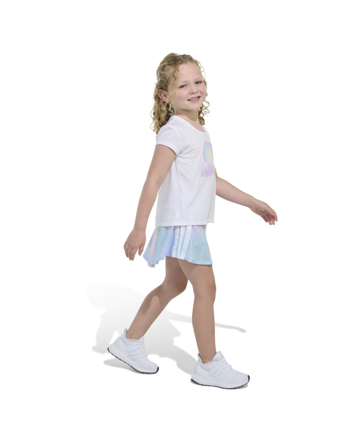Adidas Originals Toddler And Little Girls 2-piece Pleated T-shirt And Printed Flounce Skort Set In White