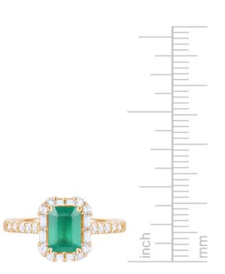 Emerald (1 ct. t.w.) & Diamond (3/8 ct. t.w.) Round & Baguette Halo Ring in 14k Gold (Also in Ruby & Sapphire)