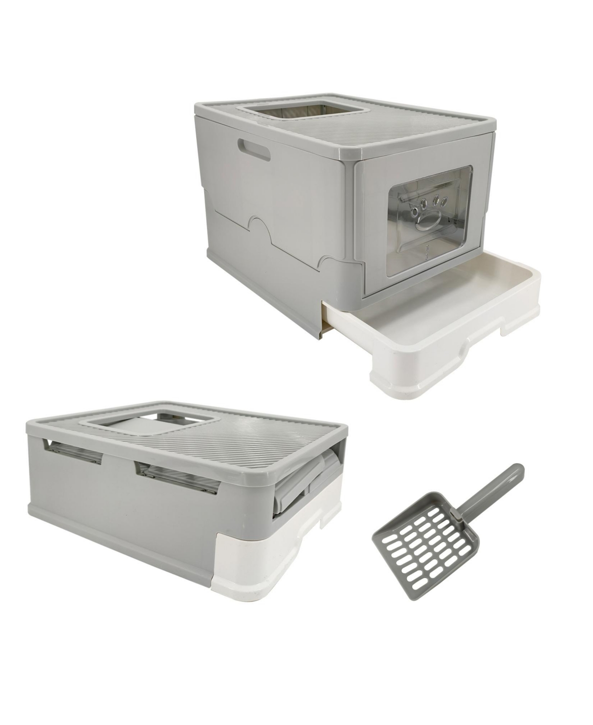 Front Entry Cat Litter Box with Scoop & Odor Control Tray - Grey