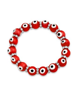 Set of 2 Evil Eye Glass Bead Stretch Bracelets with Crystal Accents