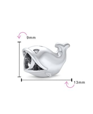 Set of 2 Nautical Ocean Whale Charm Bead Glass Oxidized Sterling Silver