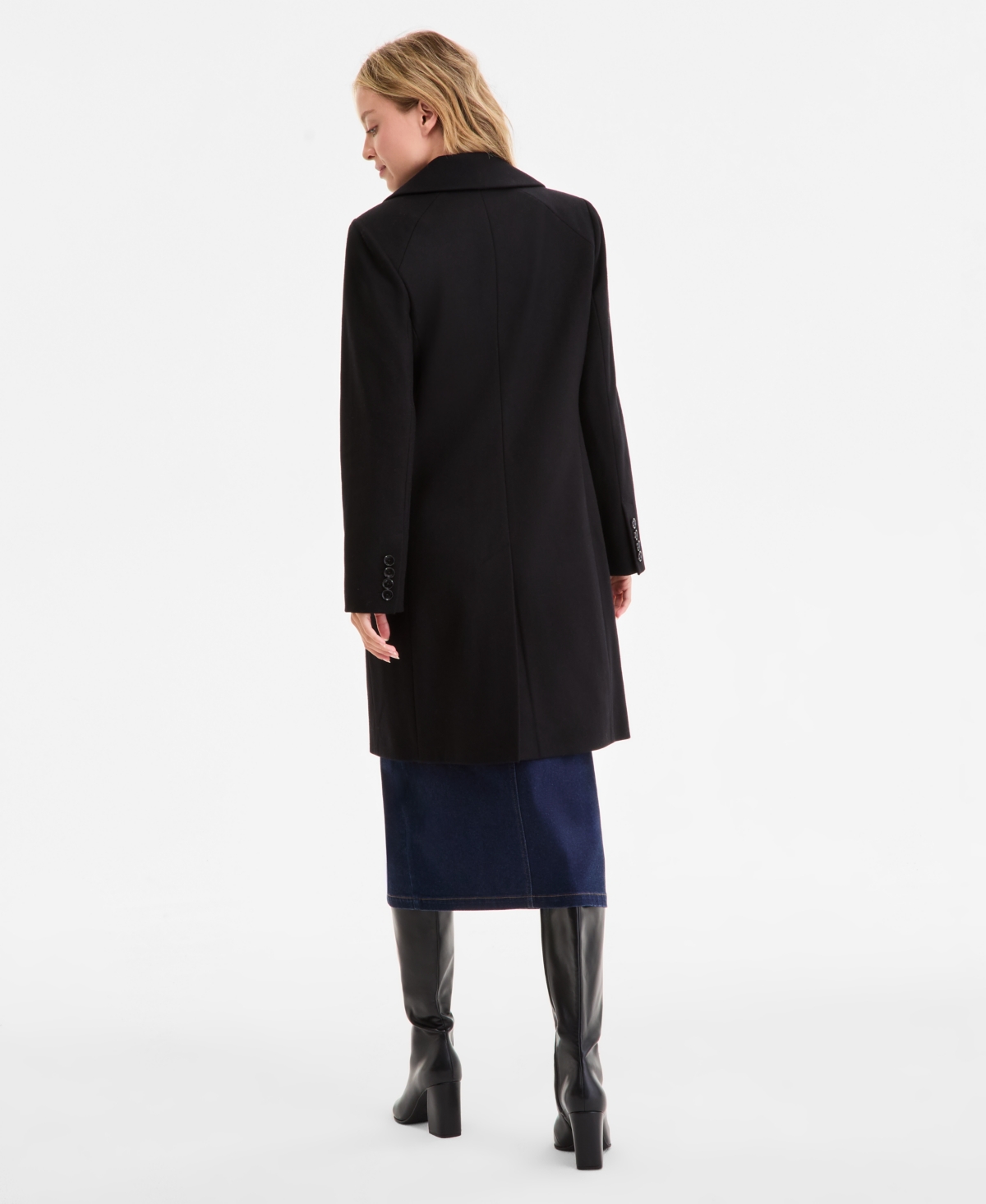 Anne Klein Women's Single-breasted Walker Coat, Exclusively At Macy's In Black
