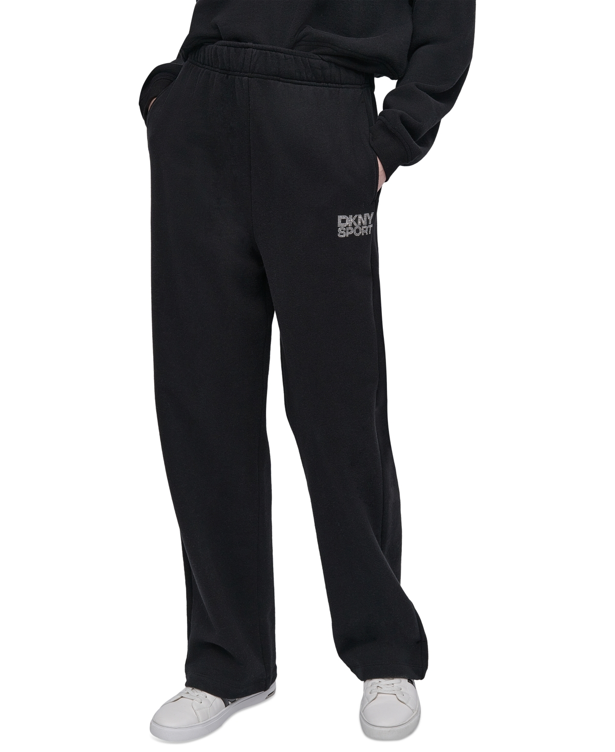 Sport Women's Rhinestone-Logo High-Rise Straight-Leg Pants - Black/clear