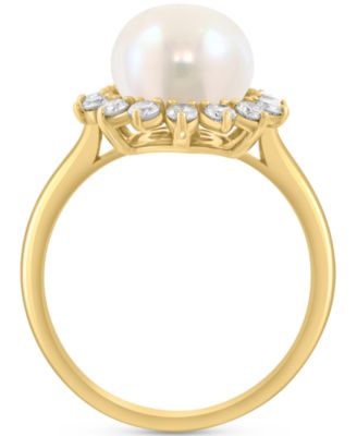 EFFY&reg; Cultured Freshwater Pearl (9mm) & Diamond (3/8 ct. t.w.) Statement Ring in 14k Yellow Gold