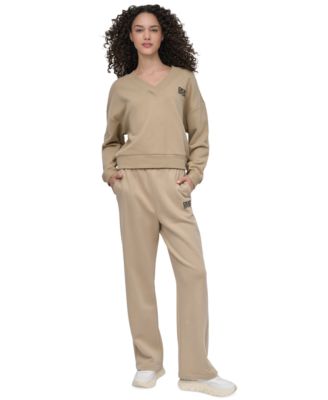 Women's Rhinestone-Logo V-Neck Pullover Top